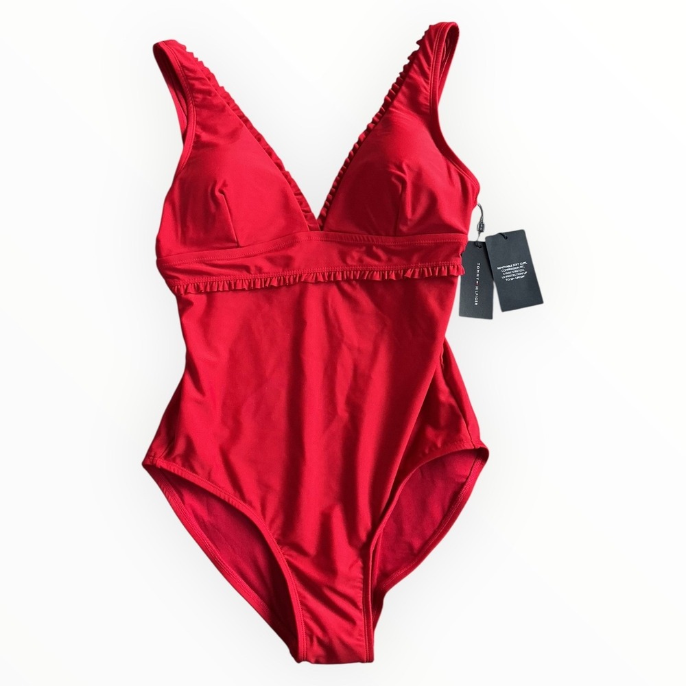 Tommy‎ Hilfiger Red One Piece Swimsuit Size 12 Women's UPF50 Stretch